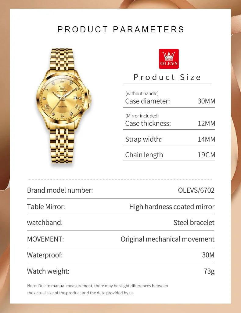 OLEVS Women's Stainless Steel Automatic Watch with Dual Calendar - Smarsty