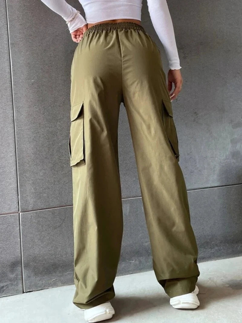 Fashion Women Baggy Joggers Pants Casual Communte Female Chic Straight Cargo Pant Elastic High Waist Elegant Oversized Trousers - Smarsty