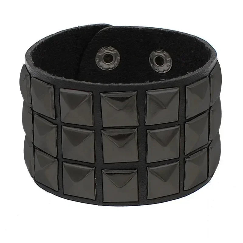 Punk Leather Bracelet with Metal Rivets for Men and Women - Smarsty