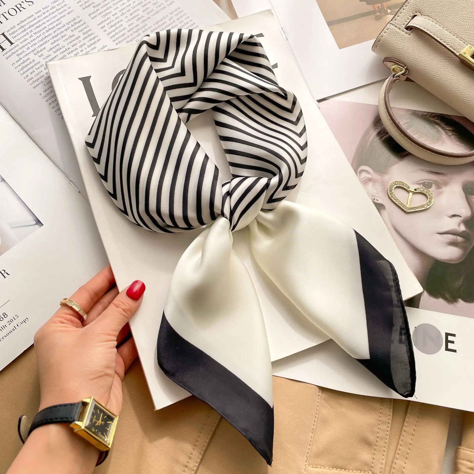 Luxury Silk Satin Headscarf for Women with Plaid Print - Smarsty