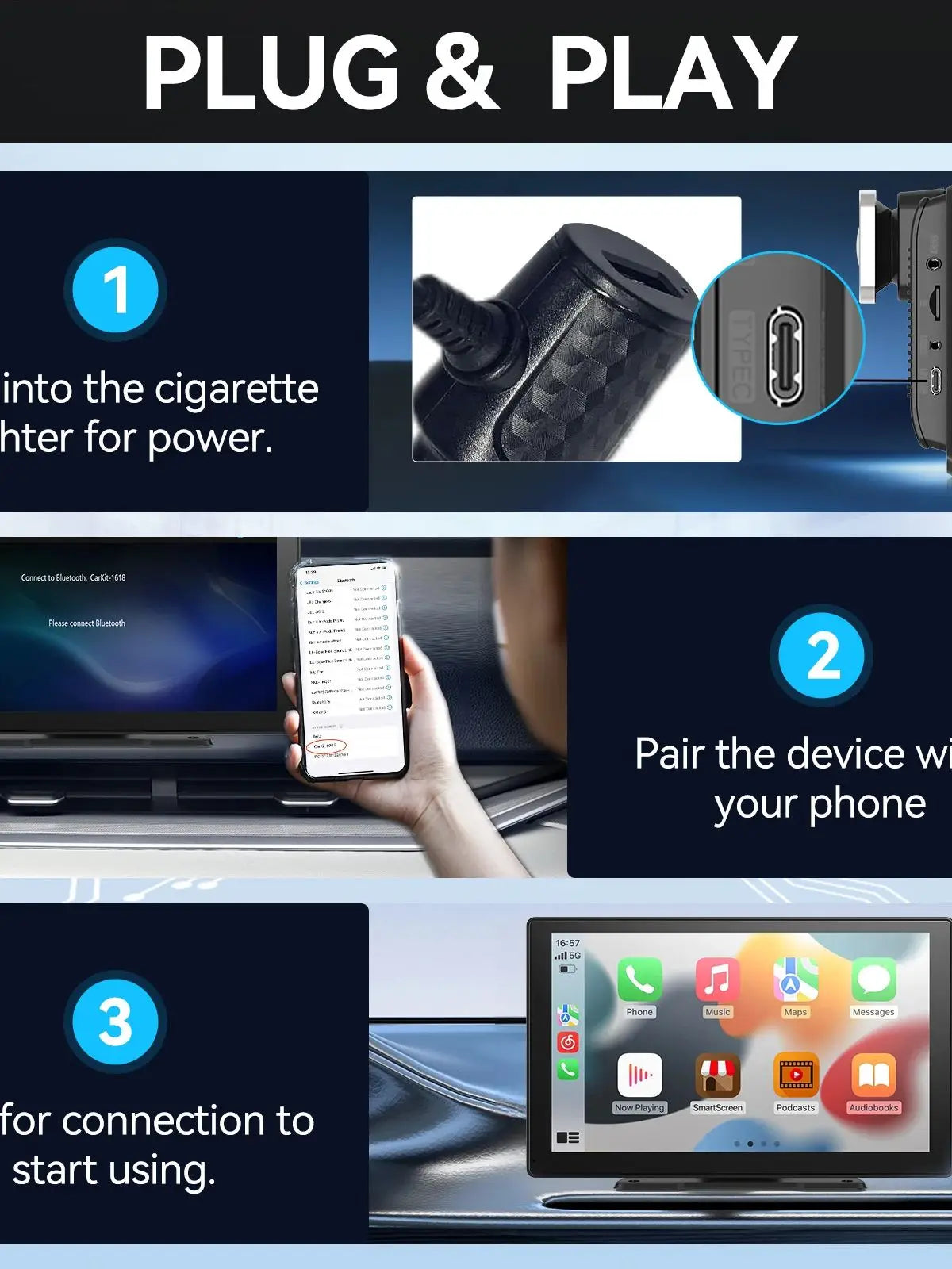 Wireless CarPlay Receiver With 10 Inch Touchscreen - Smarsty