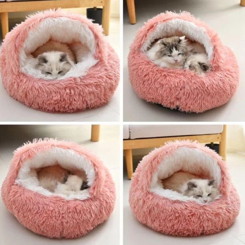 Fluffy Hooded Cat Bed for Cozy Comfort - Smarsty