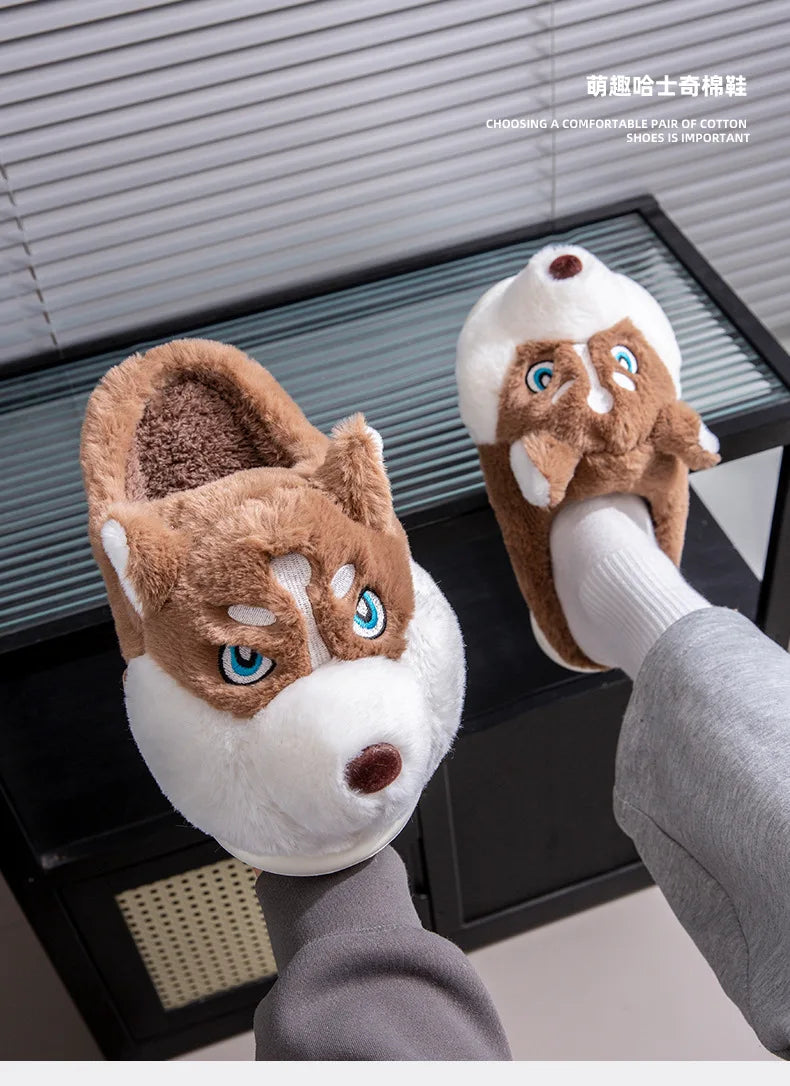Plus Size 50 Indoor Fluffy Slippers For Women Men Winter Warm Shoes Cute Cartoon Dog Light Weight Couples Home Floor Slipper - Smarsty