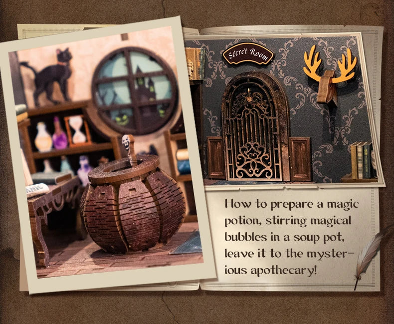 CUTEBEE DIY Book Nook Kit Miniature Doll House Home Touch Light Dust Cover Model Building Toys Gifts Magic Pharmacist by Smarsty