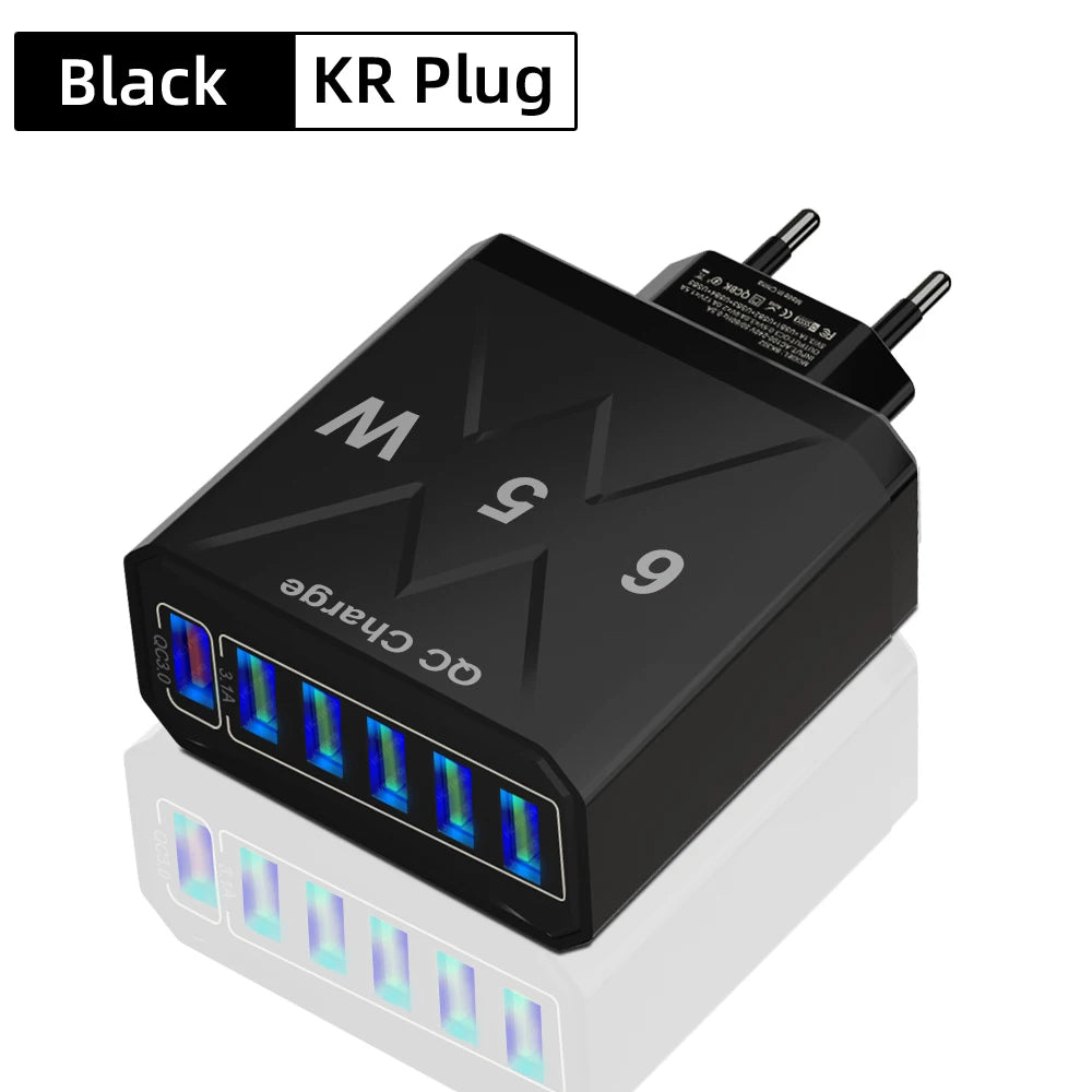 65W 6 Port USB Charger Fast USB QC3.0 Travel Adapter - Smarsty