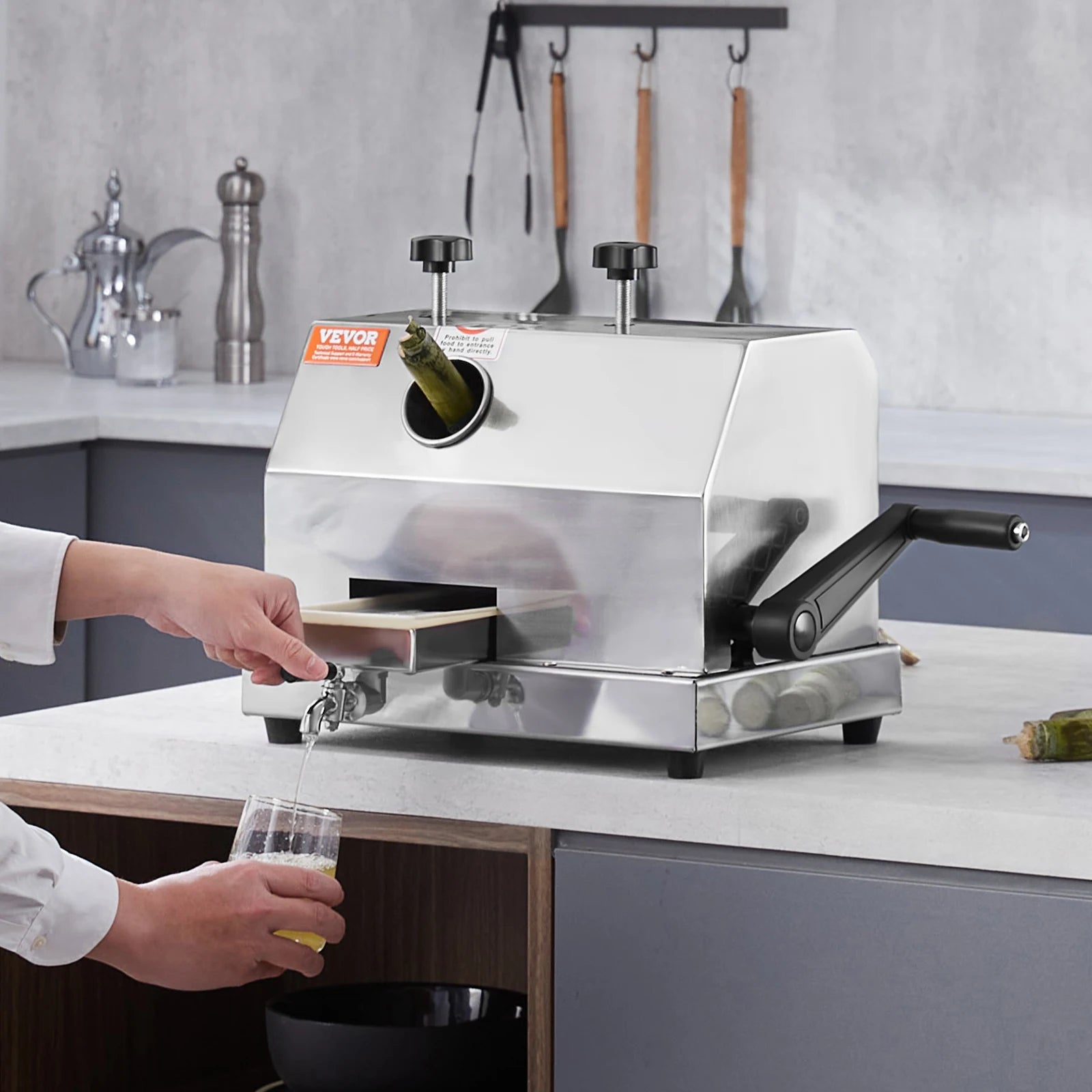 SucceBuy Commercial Sugar Cane Juicer 110LBS/H High Output Sugarcane Juicer Machine w/3 Stainless Steel Rollers 2.4" Large Inlet