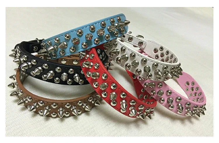 Adjustable Leather Dog Collar with Spikes for Small Pets - Smarsty