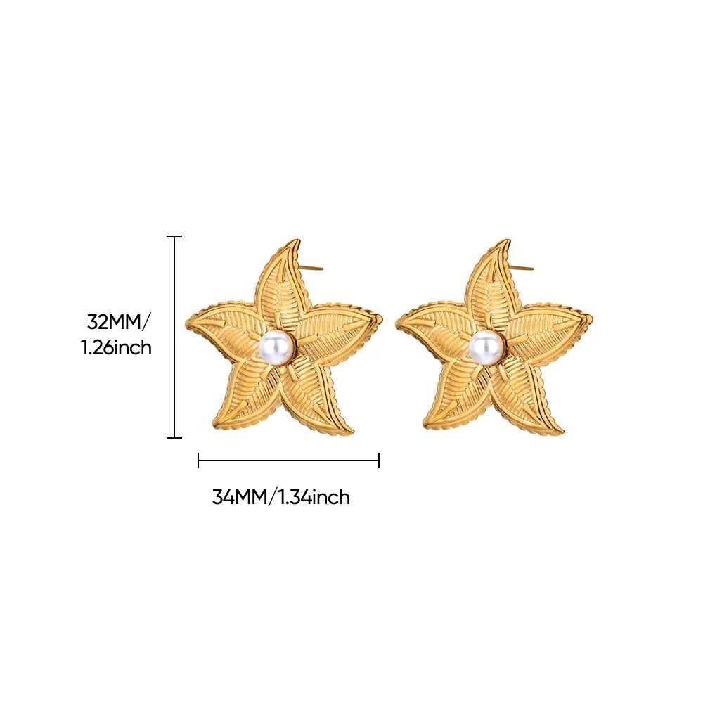 Vintage Starfish Stainless Steel Stud Earrings Lightweight - Smarsty
