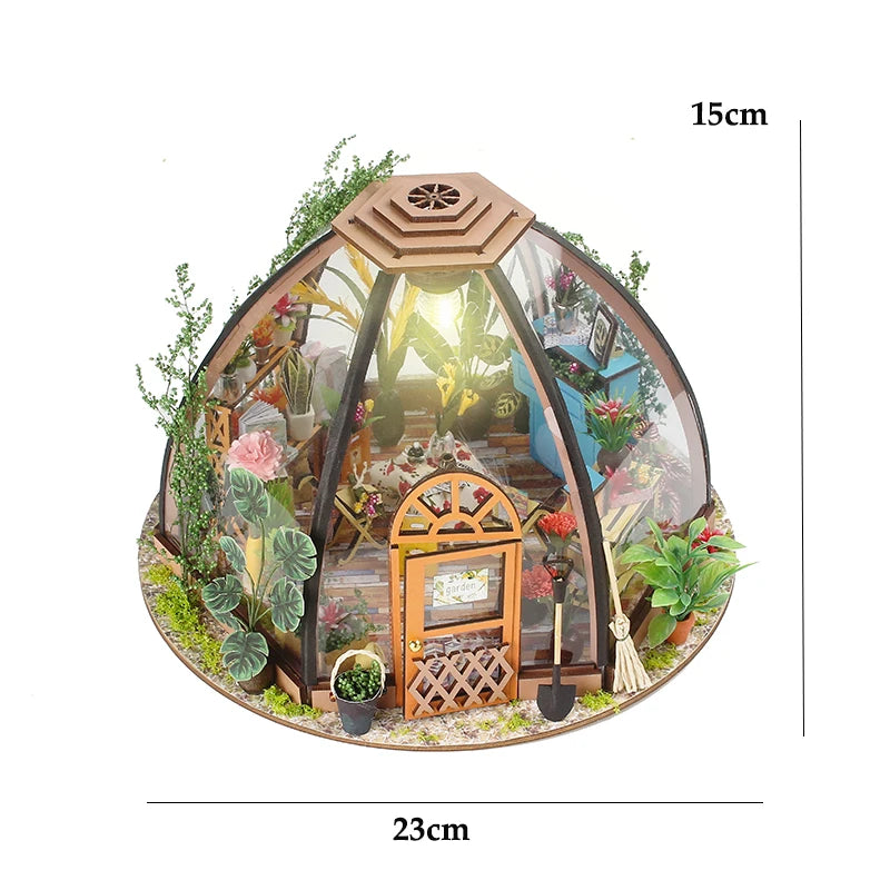 Wooden Flower Garden Doll House DIY Garden House Book Nook Shelf Insert 3D Puzzle Assembly Building Bookshelf With LED Lights