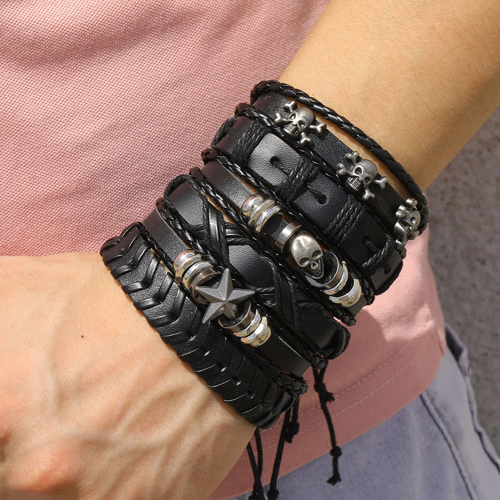 Viking Leather Bracelet For Men Adjustable Skull Design - Smarsty