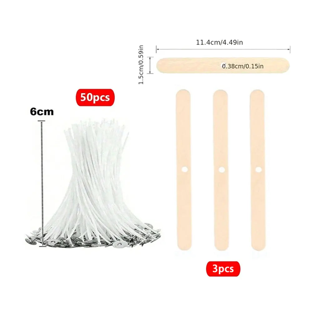 53pcs Candle Wicks Holder Waxed Cotton Candle Wicks Set with Stand Original Smokeless Candle Wicks Soy Oil Wax Core Woven Making - Smarsty