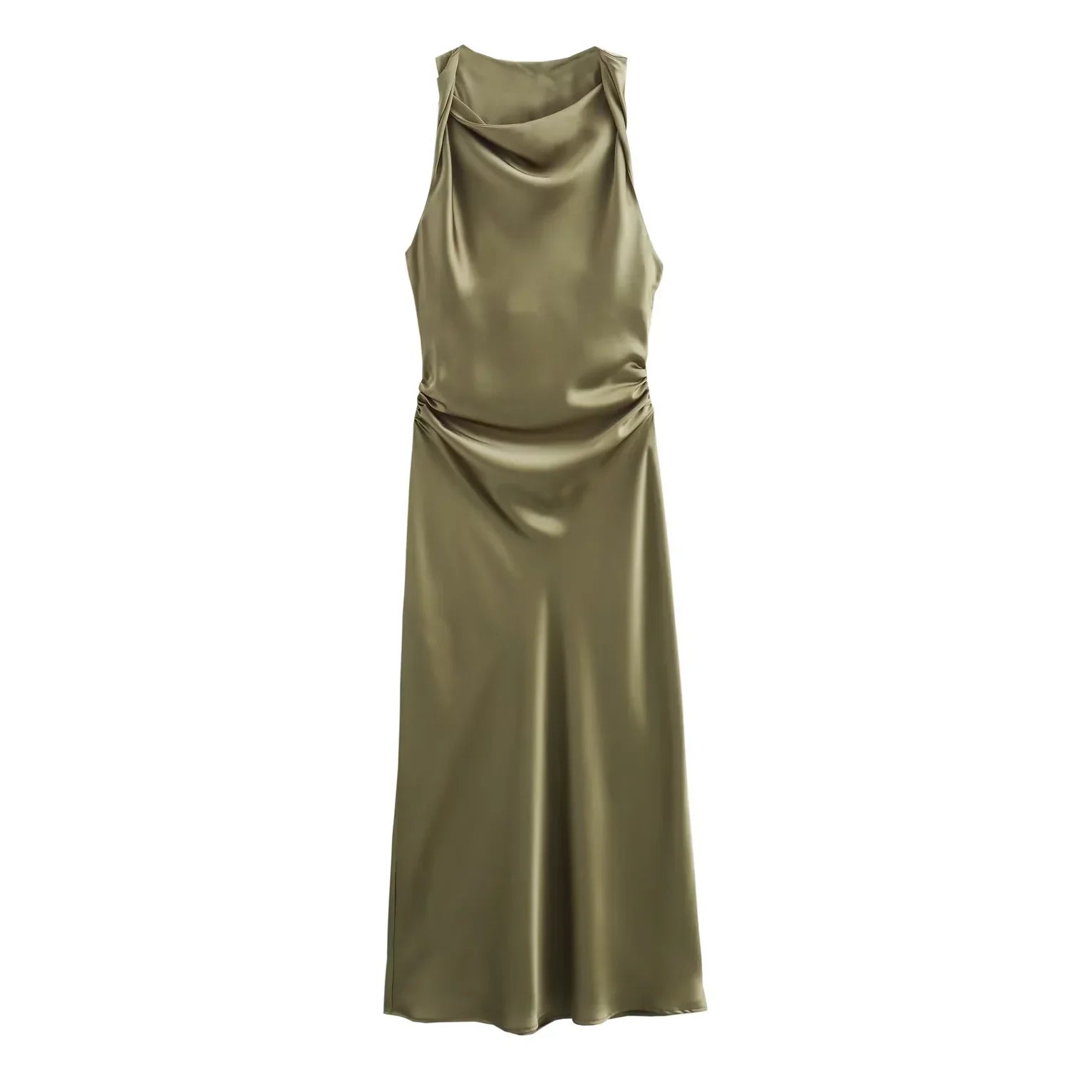 TRAF Satin Long Dresses for Women 2024 Summer Slip Midi Dress Woman Sexy Evening Party Dress Sleeveless Female Elegant Dresses - Smarsty