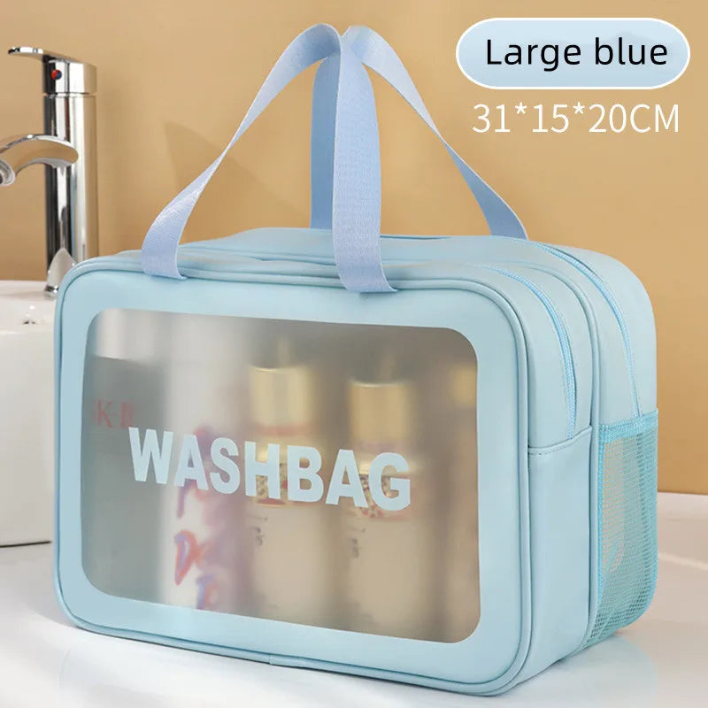 Dry-wet separation double transparent PU makeup bag portable washing bag cosmetic storage bag travel fitness swimming essentials - Smarsty