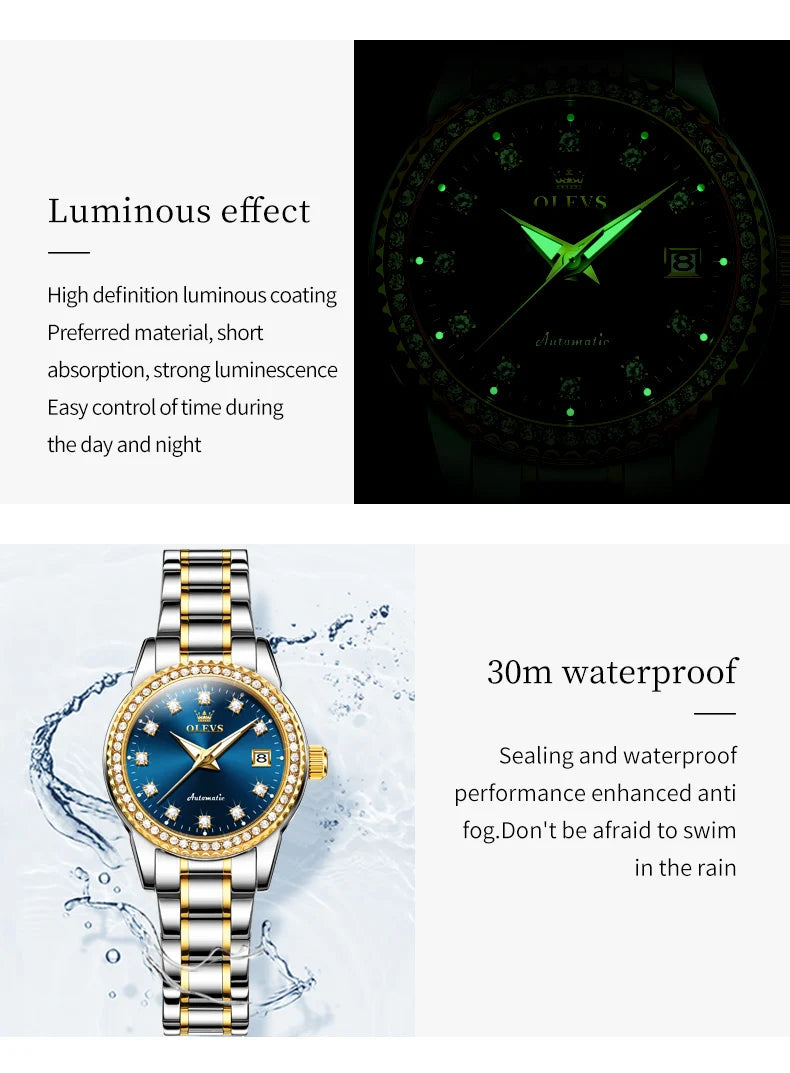 OLEVS Women's Automatic Waterproof Luxury Watch with Luminous Dial - Smarsty