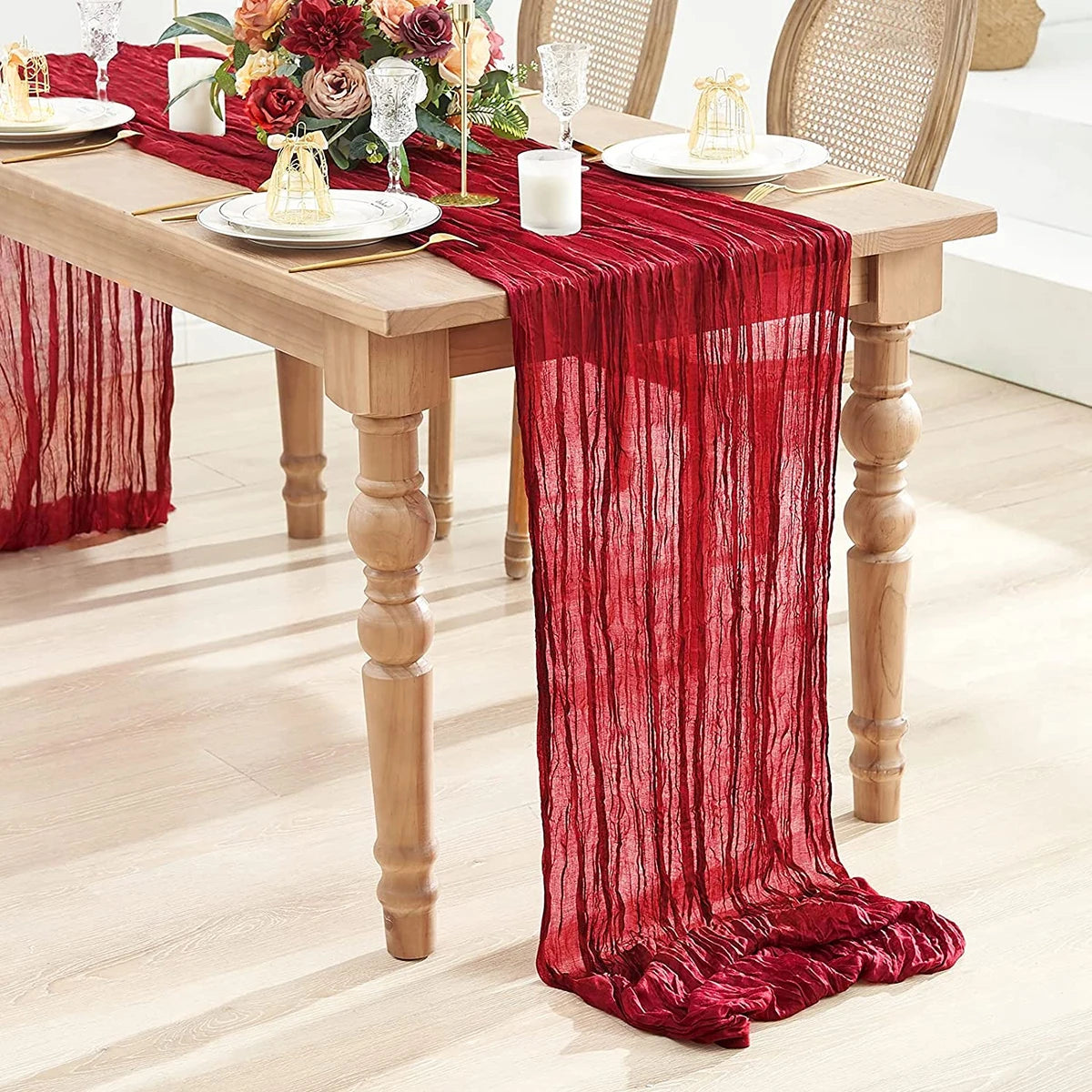 Sage Semi-Sheer Gauze Table Runner for Elegant Dining - Smarsty