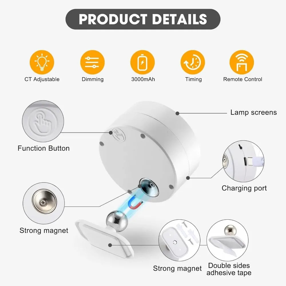 Magnetic LED Wall Light with Dimmable Feature - Smarsty