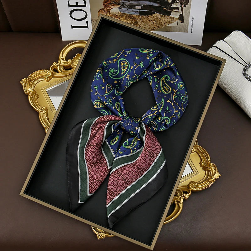 Bohemian Silk Square Scarf for Women Luxury Floral Print - Smarsty