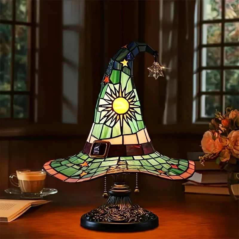 Witch Hat Lamp - Gothic Wizard Hat Light with Purple to Yellow Gradient, USB-Powered Tabletop Decoration for Halloween