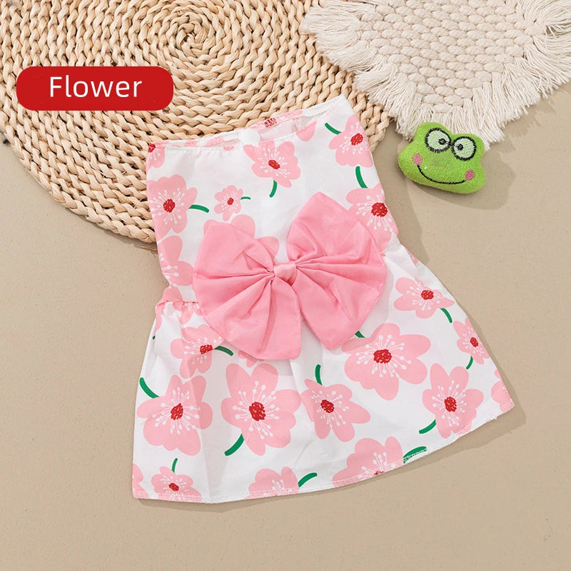 Summer Floral Dog Dress with Bow for Puppies - Smarsty