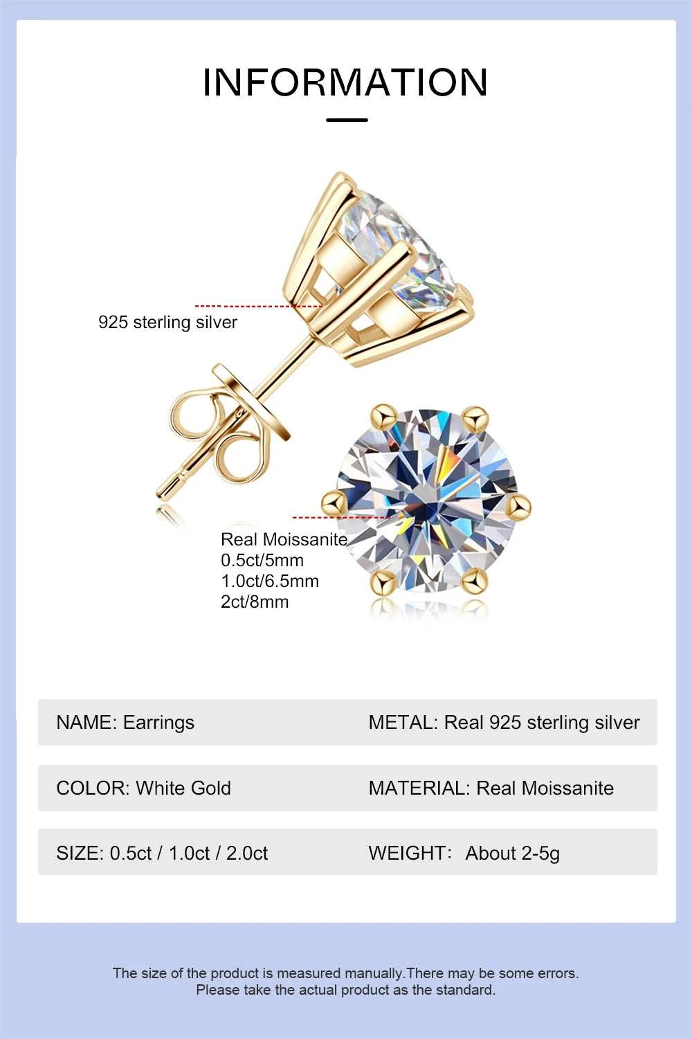 Moissanite Stud Earrings 0.5-2ct 18K Gold Plated Luxury - Smarsty
