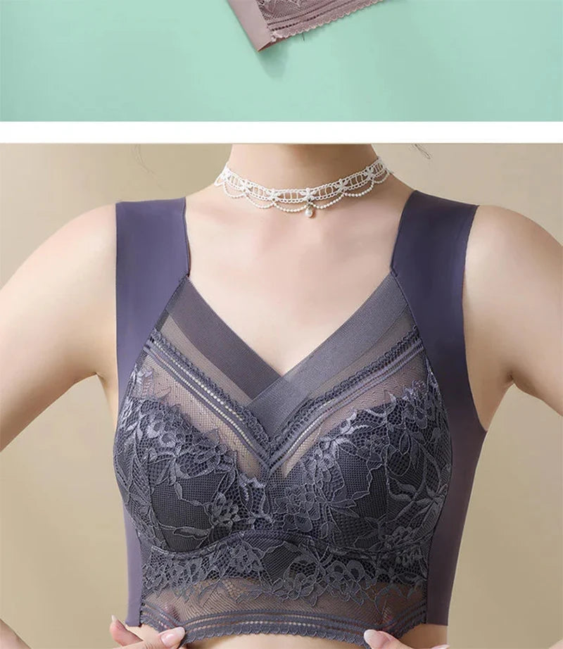L-6L Women Large Bra Push Up Ice Silk Seamless upper Bralette Lace Wireless Summer Bras Plus Size Top Lingerie Underwear 15019 - Smarsty