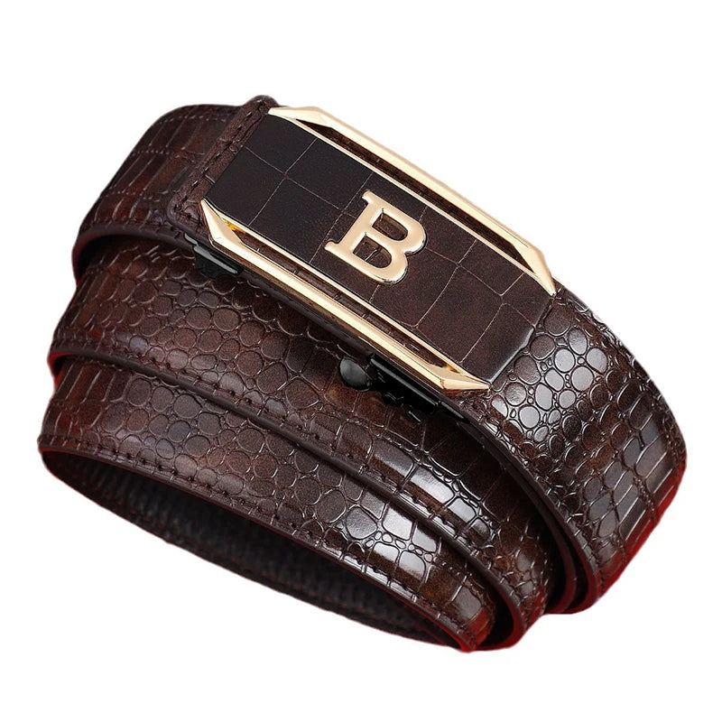 Crocodile Pattern Men’s Belt with Automatic Buckle - Smarsty