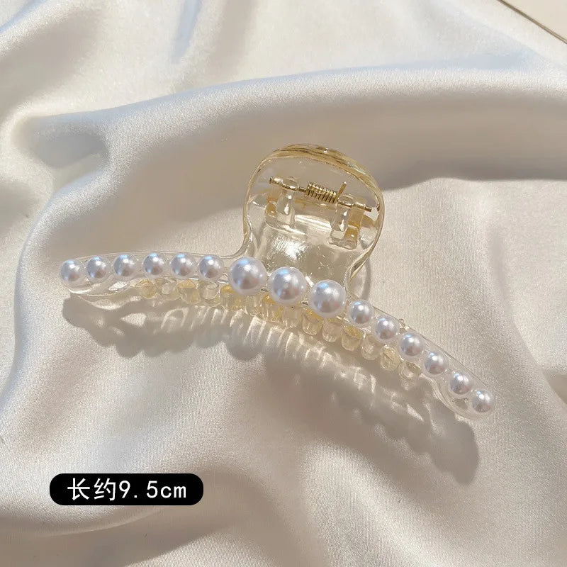 Large Pearl Hair Claw Clip Acrylic Fashion Barrette Stylish - Smarsty