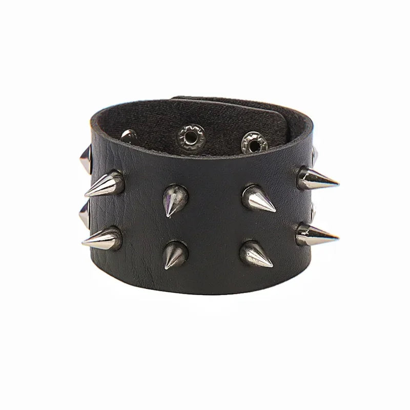 Unisex PU Leather Punk Bracelet with Spikes and Skull - Smarsty