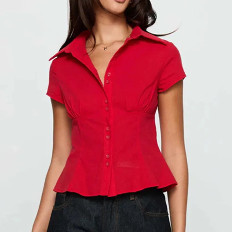 hirigin Women's Y2K Short Sleeve Plaid Button Down Shirt Button Down Blouses Tops Casual Summer Shirt Tops 90s Streetwear - Smarsty
