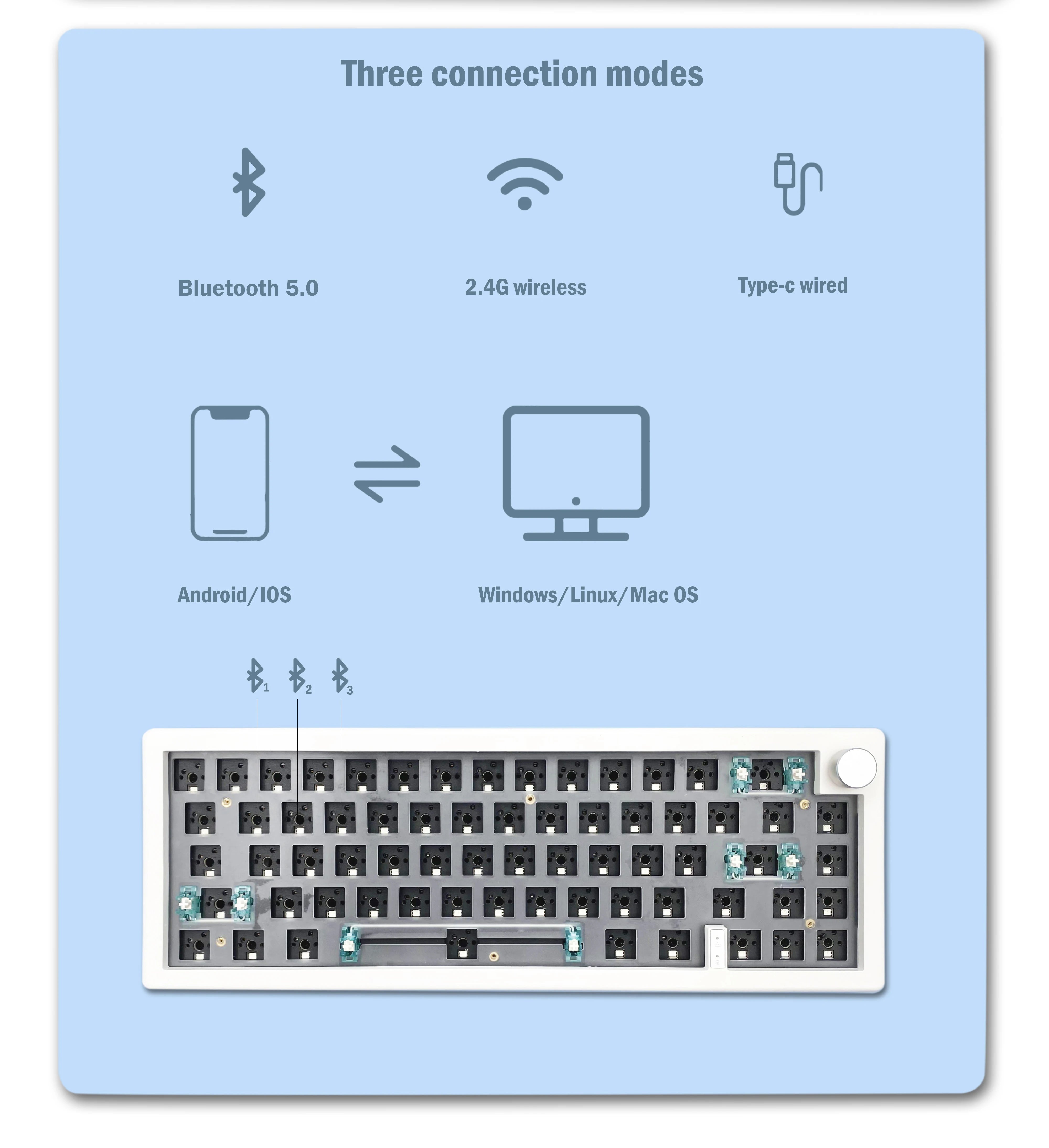 Gasket Mechanical Keyboard Kit Bluetooth With Hot Swappable