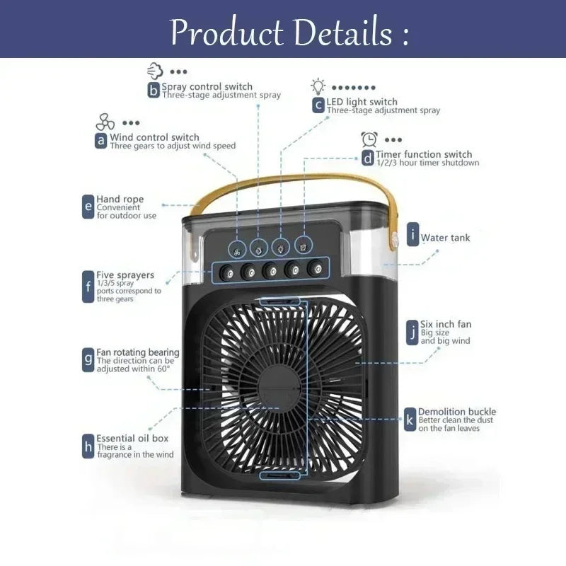 New 3 In 1 Fan AIr Conditioner Household Mini Air Cooler LED Night Light Portable Humidifier Air Adjustment Fan Office Home Fan - Smarsty