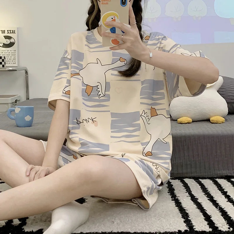 New Pajamas Female Summer Large Size Short-Sleeved Homewear Suit Korean Version of the Student Sweet and Lovely Ladies Homewear - Smarsty