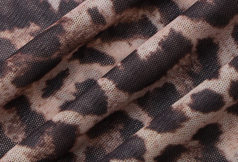 Hugcitar Leopard Print Mesh Long Sleeve Sexy Slim See Through Maxi Dress Fall Women Fashion Outfits Beach Vacation Club