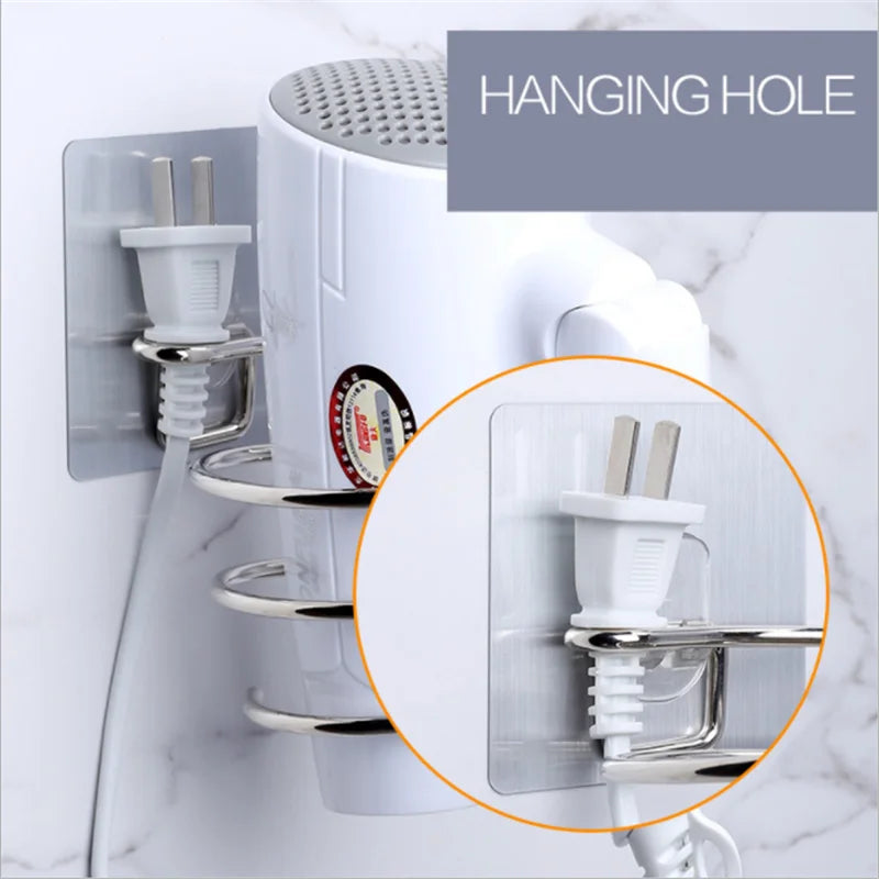 Wall Mounted Hair Dryer Holder Stainless Steel Organizer - Smarsty