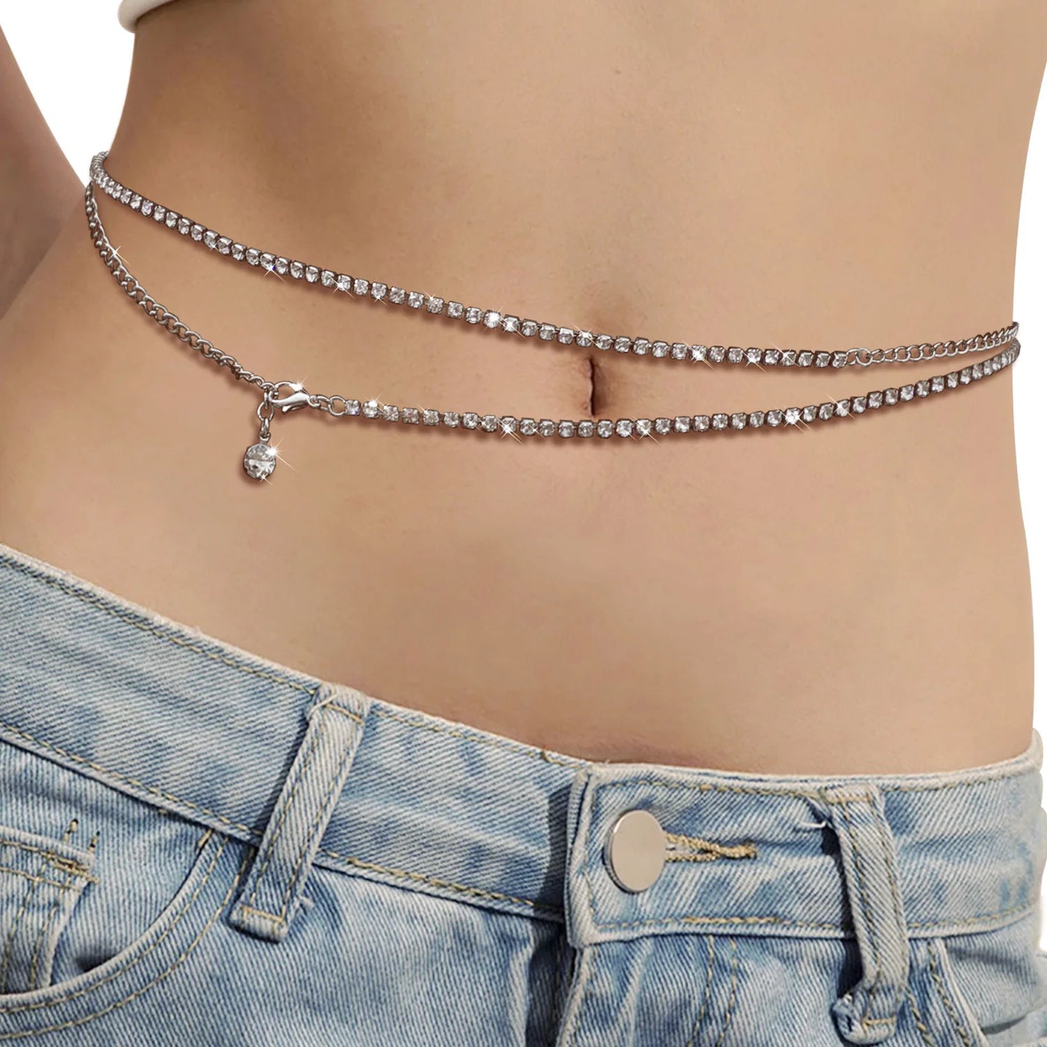 Rhinestone Belly Chain for Summer Beach Fashion - Smarsty