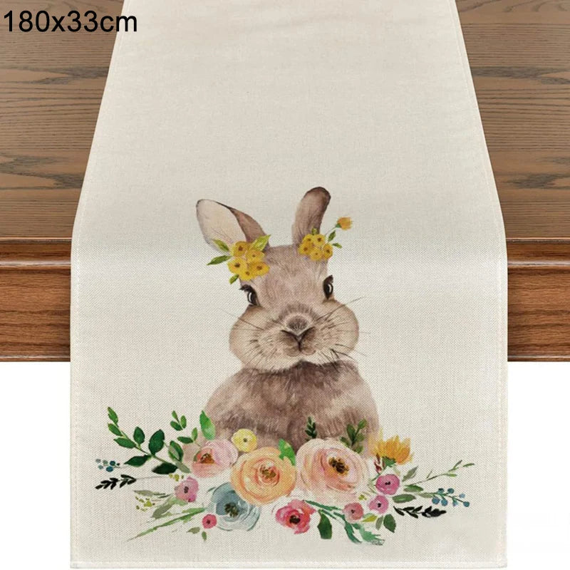 Linen Easter Rabbit Table Runner for Spring Decor - Smarsty