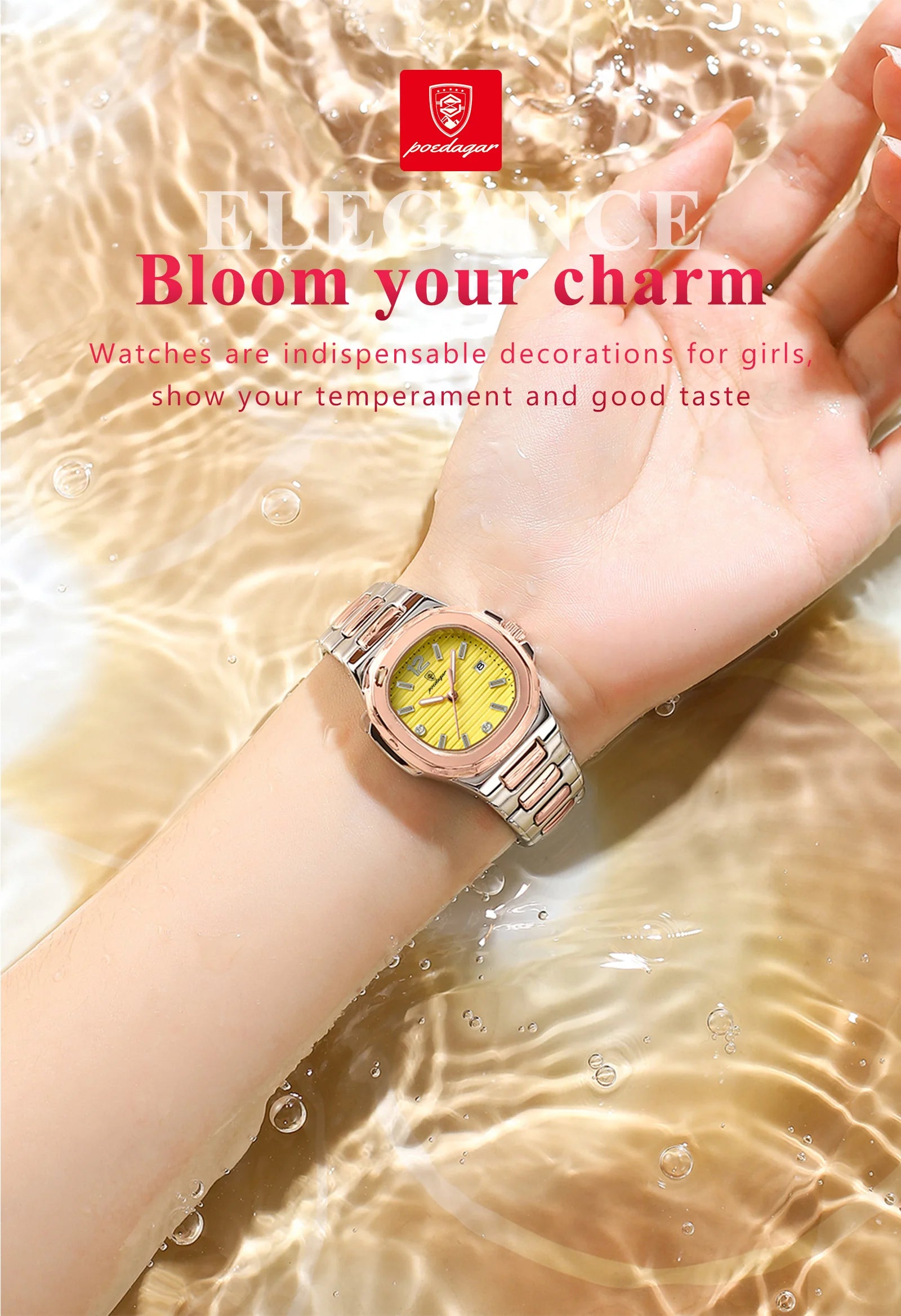 POEDAGAR Luxury Square Watch For Woman Luminous Waterproof Date Ladies Watch Elegant Women's Quartz Watches Simple Female Clock - Smarsty