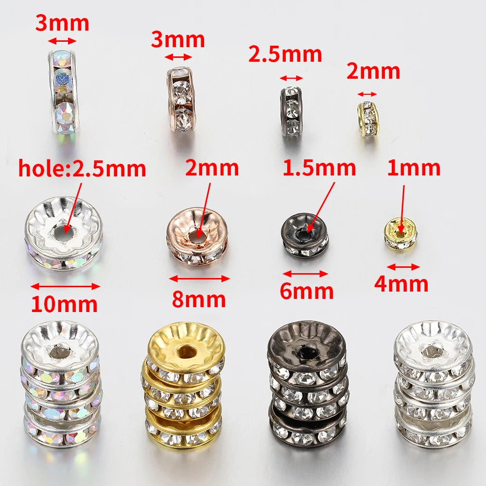 100pcs Silver Crystal Rhinestone Spacer Beads for Jewelry Making - Smarsty