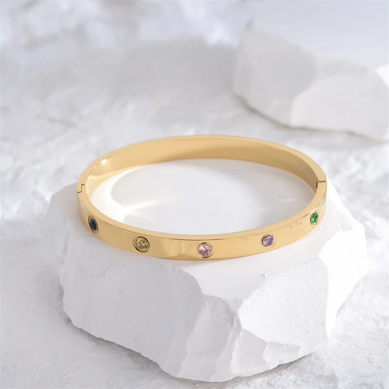Gold Color Zircon Cross Nut Nail Bracelet for Women - Smarsty