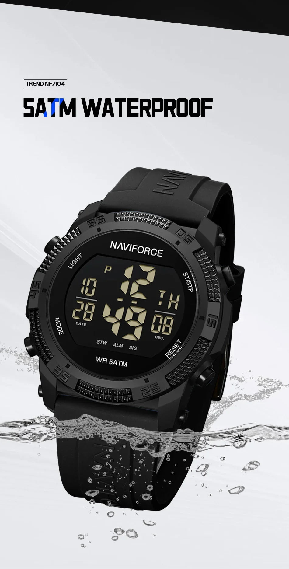 NAVIFORCE NF7104 Men's Waterproof Digital Watch with Alarm - Smarsty