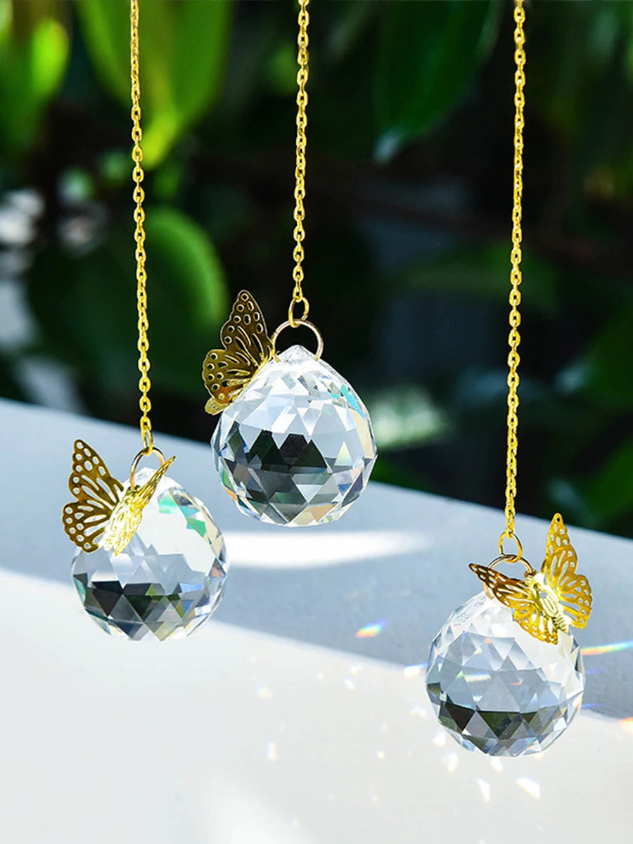 Handmade Butterfly Crystal Ball Prism Suncatcher Decor - Smarsty