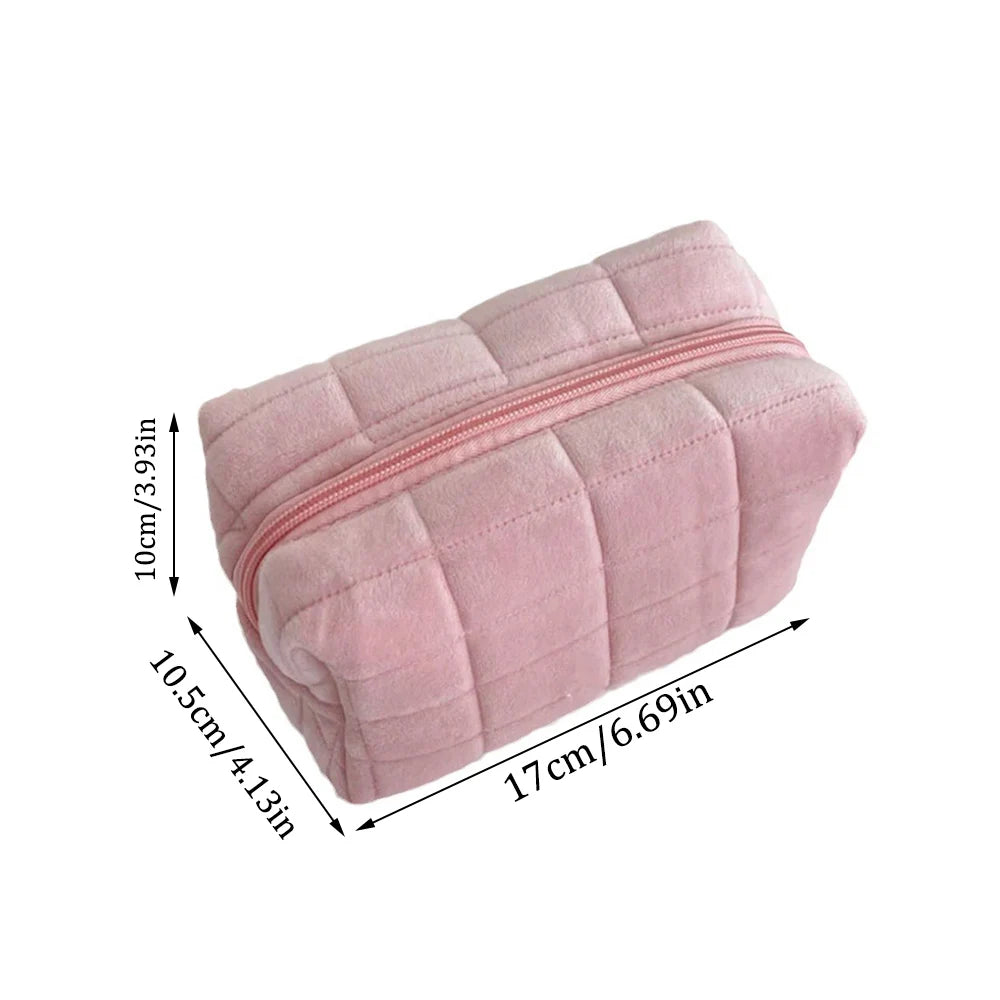 Cute Plush Makeup Bag for Women Portable Travel Small Cosmetic Bags Solid Color Zipper Toiletry Bag Washing Pouch Storage Bags - Smarsty