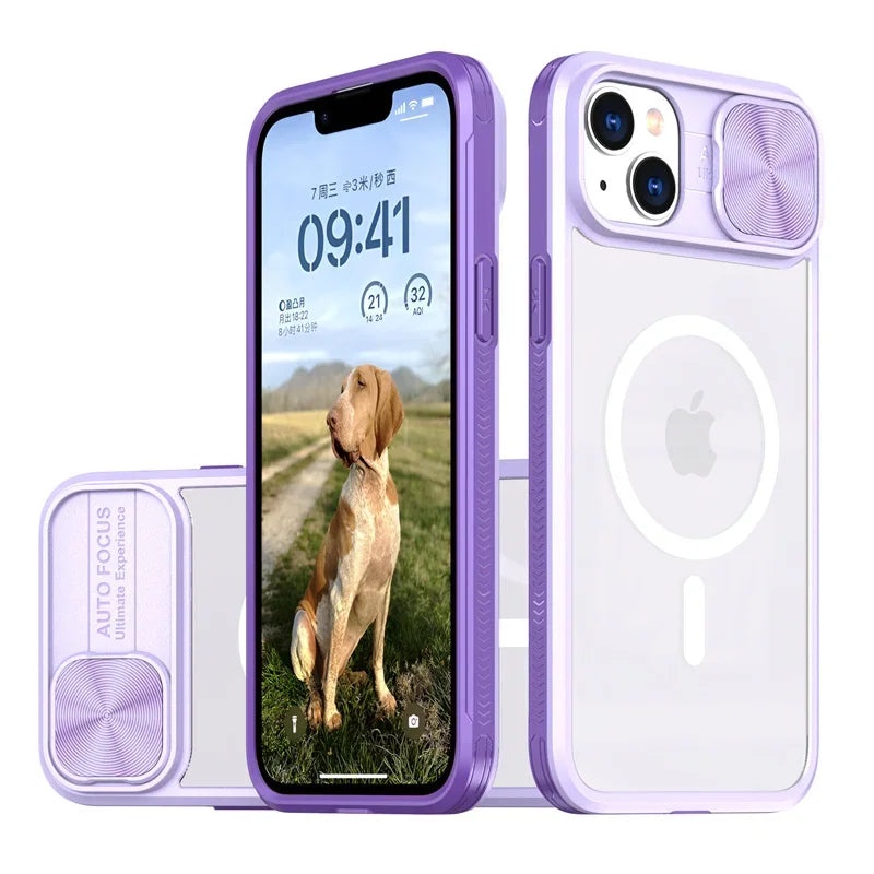 Slide Camera Lens Acrylic For Magsafe Magnetic Wireless Charging Case For iPhone 15 14 Plus 13 12 11 Pro Max XR X S 7 8 Cover