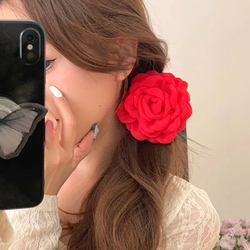 French Fabric Rose Hair Claw Clip Elegant Gift For Women - Smarsty