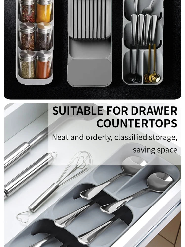 Kitchen Drawer Cutlery Storage Tray Knife Holder Spoon Forks Tableware Organizer Container For Spice Bottles Knives Block Rack by Smarsty
