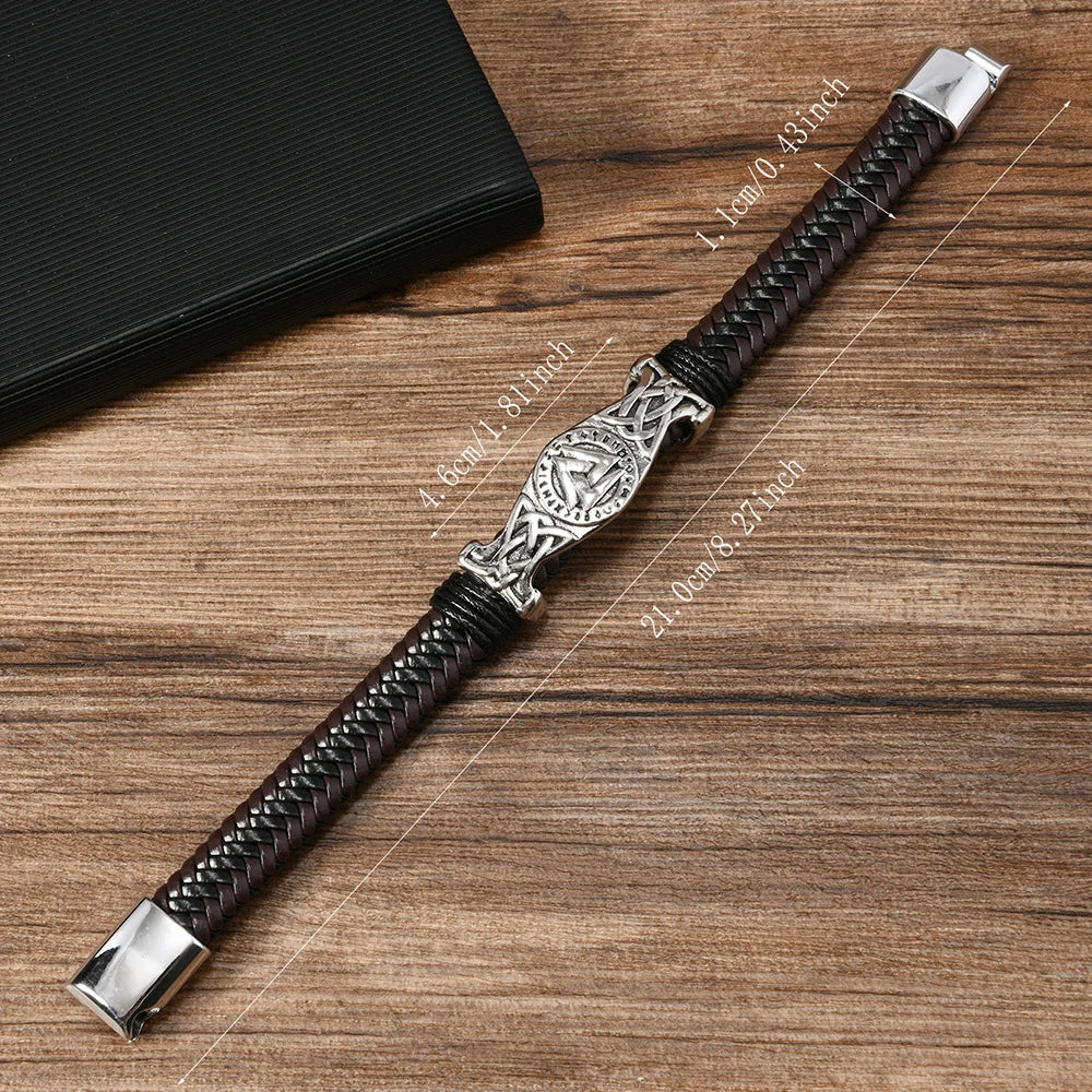 Vintage Viking Leather Bracelet Magnetic Celtic Knot Bangle - Smarsty