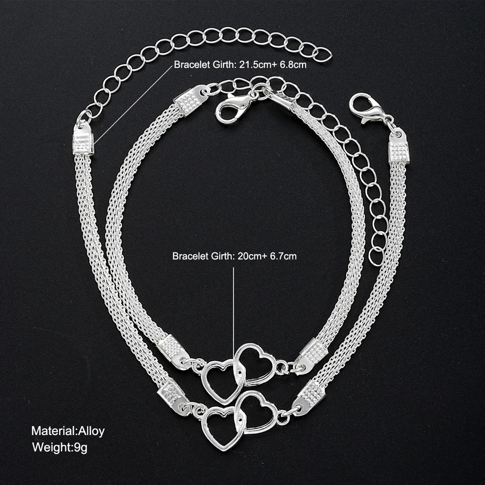 Couple Heart Bracelets Set Silver Matching Jewelry Gift - Smarsty