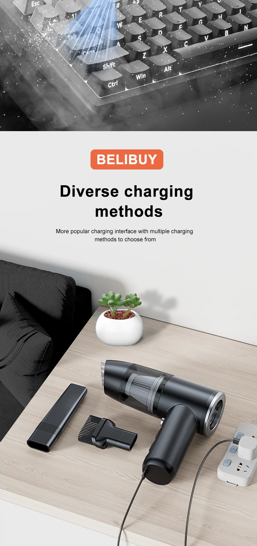 BELIBUY Car Vacuum Cleaner Portable Vacuum Cleaner home appliance High Power Mini Wireless Cleaner Carpet Vacuum Cleaner