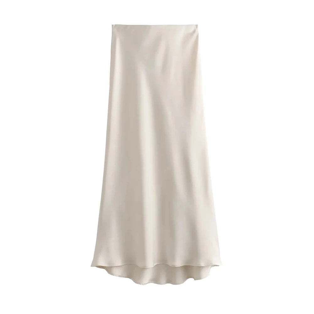 Women 2025 Satin Black Skirt Women High Waist Long Skirts for Women Summer White Midi Skirt Office Elegant Daily Skirts - Smarsty