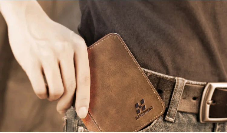 New Men Wallets Credit Card/ID Holder Vintage Brand Male Wallet High Quality PU Leather Photo Holder Foldable Short Men Purse - Smarsty